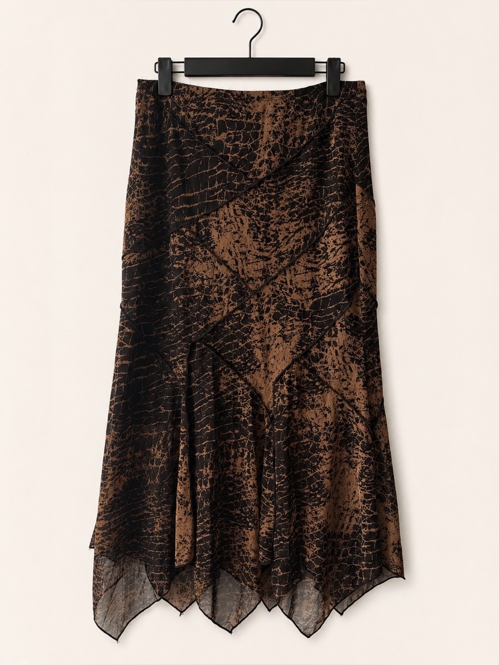 Svetlana Brown & Black Animal Print Handkerchief Hem Skirt NWT Size 8